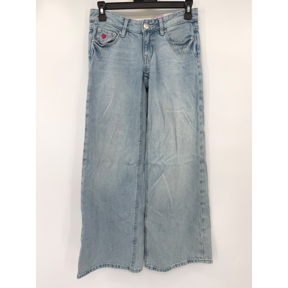 Aeropostale Jeans Girls 000 Short Light Blue Wide Leg Heart Embroidery MTMLPK1